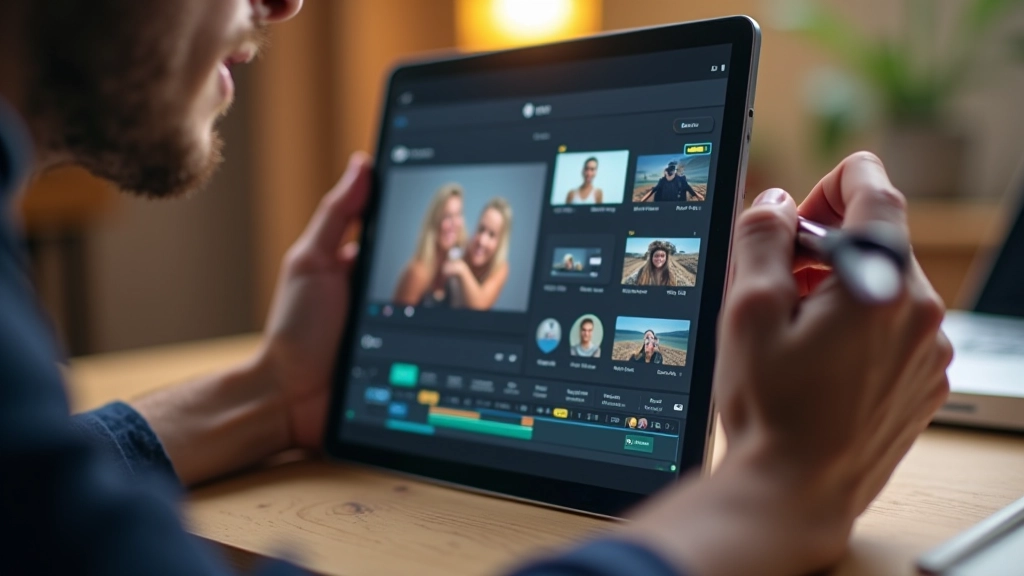 Instagram Reels editing interface with transition effects panel open, hand holding stylus pointing at effect options