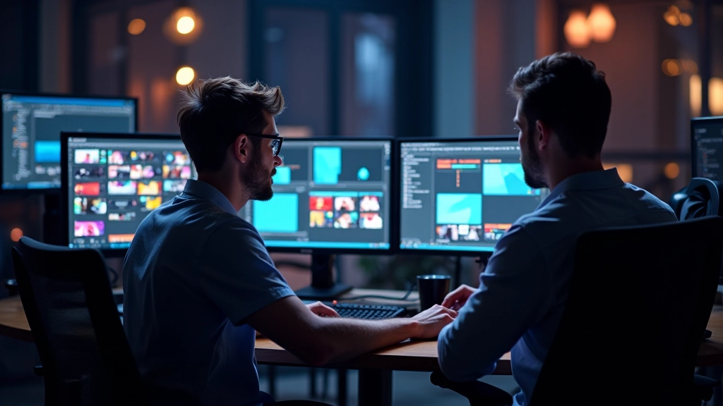 Motion designer reviewing frame-by-frame animation timing analysis and heatmap data showing viewer attention points