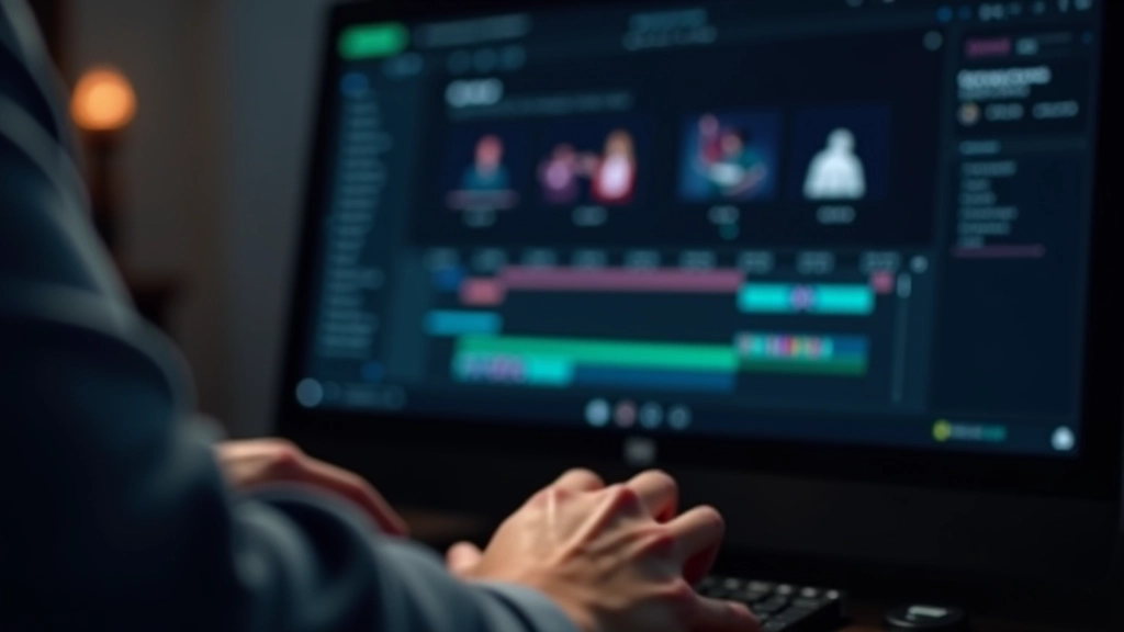 Designer using motion graphics software timeline interface with animation keyframes and timing controls visible on the screen